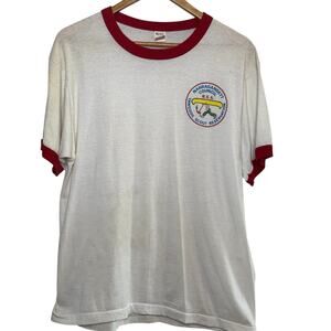 Vtg 1980's Screen Stars White Red Ringer T-Shirt Boy Scouts of America Camp